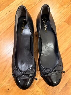 Cole Haan x Nike Air Black Leather Patent cap Toe and Bow wedge